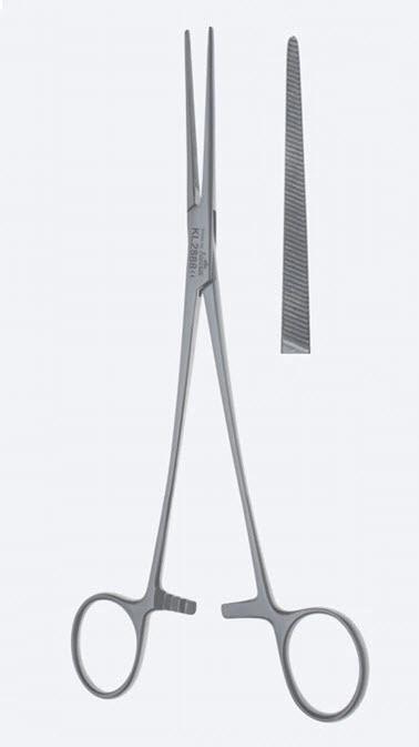 Зажими гемостатичні, "Bengolea", делікатні, прямі, зубчаті щелепи, з кремальєрою, загальна довжина 200 мм. Бренд - Asanus Medizintechnik Gmb, Німеччина